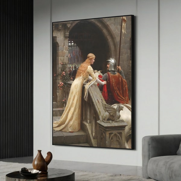 God Geschwindigkeit Gemälde von Edmund Blair Leighton, Vintage Ritter Gemälde, Mittelalterliche Wanddekoration, Einzigartiges Housewarming Geschenk