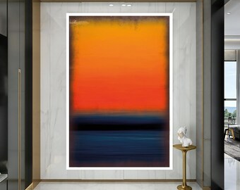 Mark Rothko Blue Orange Framed Canvas Painting, Abstract Wall Art