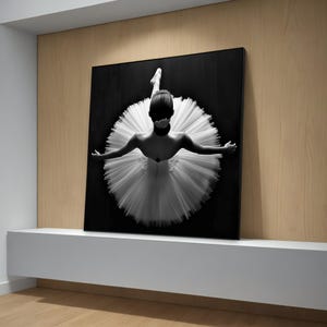 Elegant Ballerina Canvas Painting – Stunning Black and White Wall Art Gift, Perfect for Dance Enthusiasts and Luxurious Home Decor