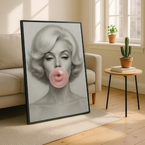 Marilyn Monroe Canvas Painting – Pop Art Portrait with Bubble Gum, Ready to Hang, Gift for Retro Glam Lovers and Iconic Wall Art Fans