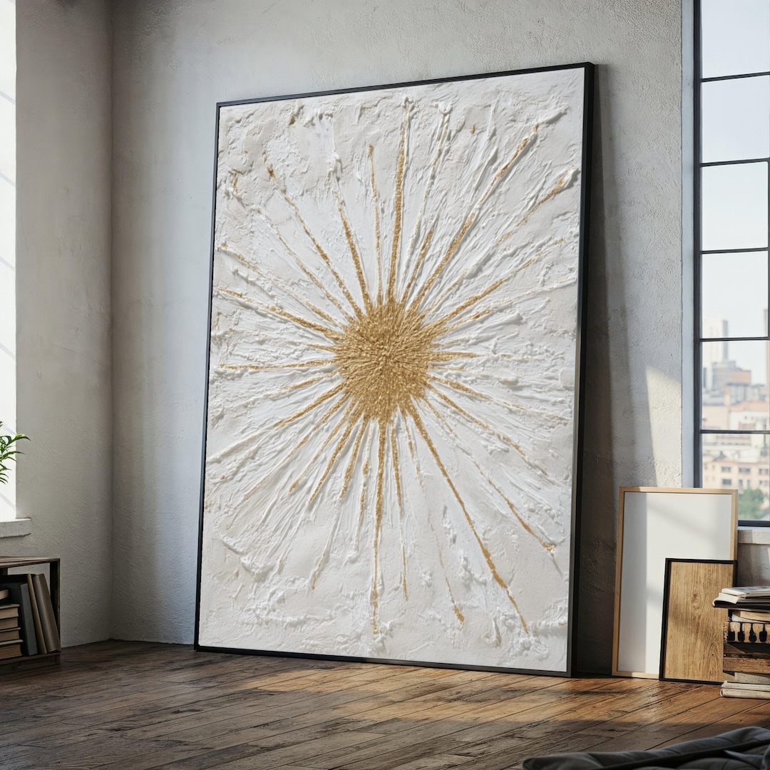 Golden Sunburst Canvas Wall Art, Abstract Radiant Starburst Design