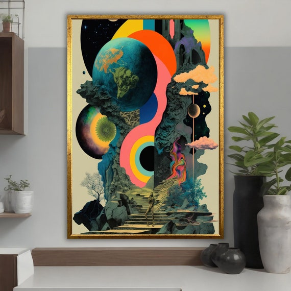 Sky-Landscape Surreal Painting, Ready to Hang, Framed Canvas Print, Surrealism Art Gift
