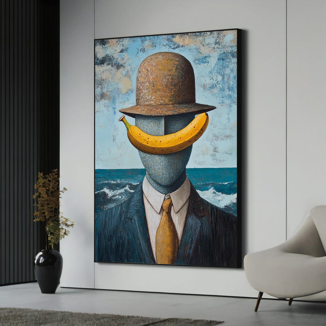 Surreal Banana Man Canvas - René Magritte Wall Art, Whimsical