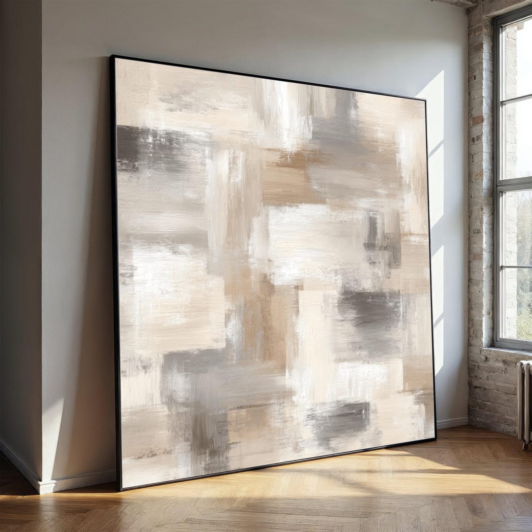Neutral Tones Abstract Canvas, Modern Wall Art, Beige Gray Contemporary ...