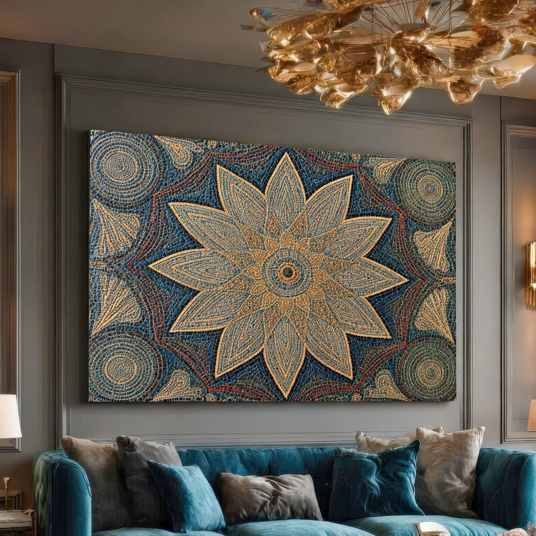 Mandala Flower Canvas Wall Art, Boho Decor, Geometric Floral Design ...