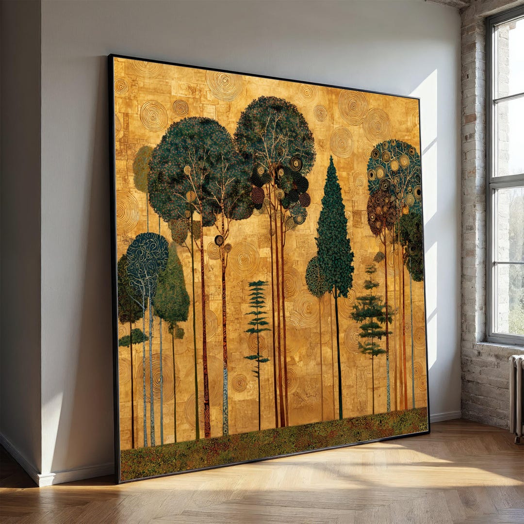Gustav Klimt Trees Canvas Wall Art, Golden Forest Landscape, Abstract ...