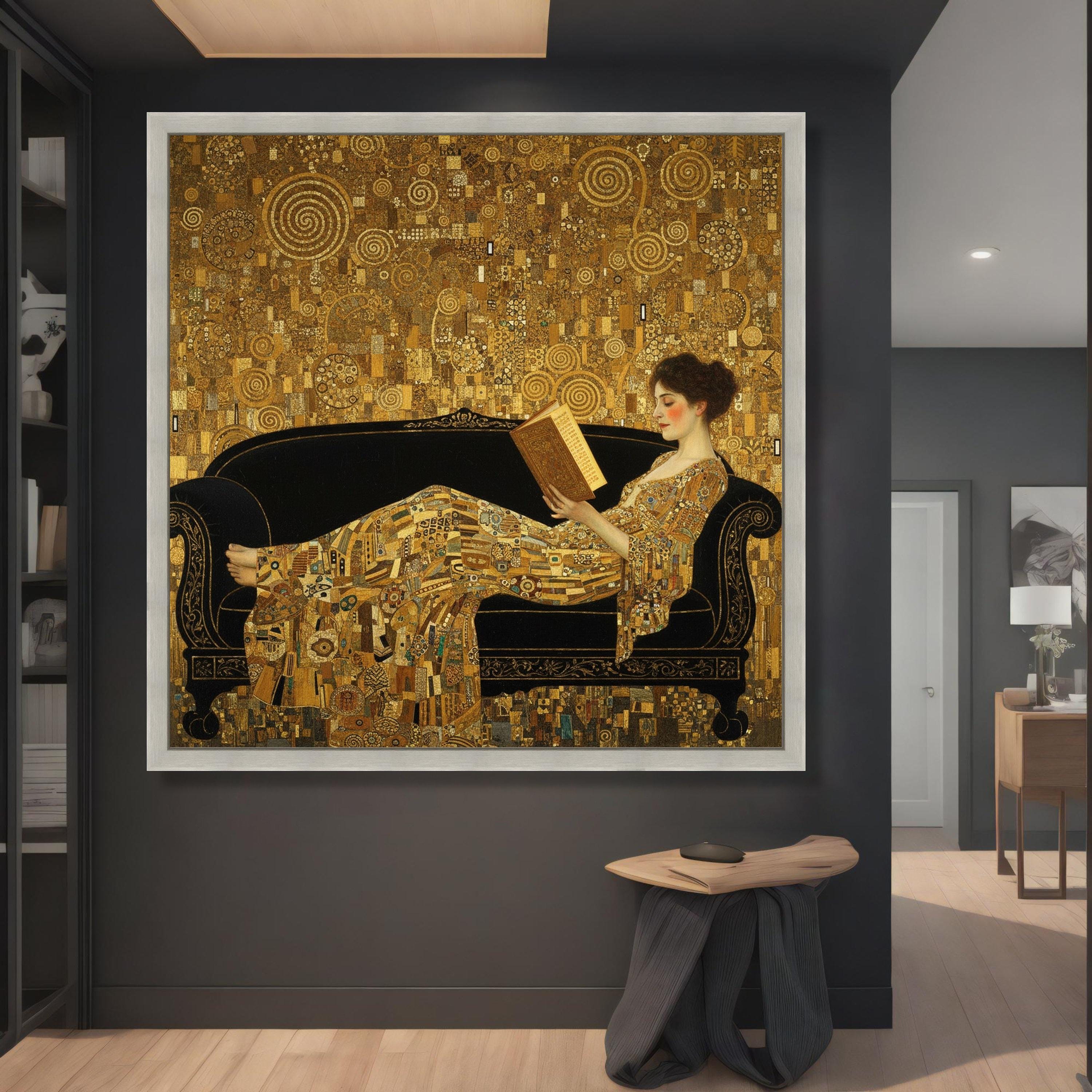 Gustav Klimt Woman Reading Canvas, Vintage Style Wall Art, Elegant Home ...