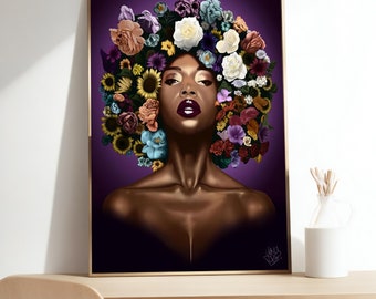 Afro American Woman Painting, Canvas Print, African Woman Art, Artwork, Wall Decor