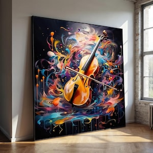 Colorful Violin Canvas Painting – Abstract Music Wall Art, Ready to Hang, Gift for Musicians and Creative Home Decor