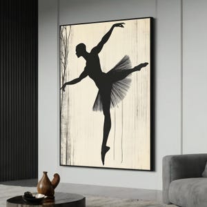 Minimalist Ballerina Silhouette Canvas Painting – Elegant Black and White Dance Art, Perfect Gift for Ballet Lovers and Modern Home Decor