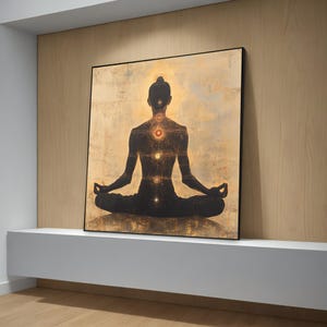 Chakra Meditation Canvas Painting – Spiritual Wall Art Gift Featuring Energy Centers, Enlightening Decor for Wellness Luxurious Home Decor