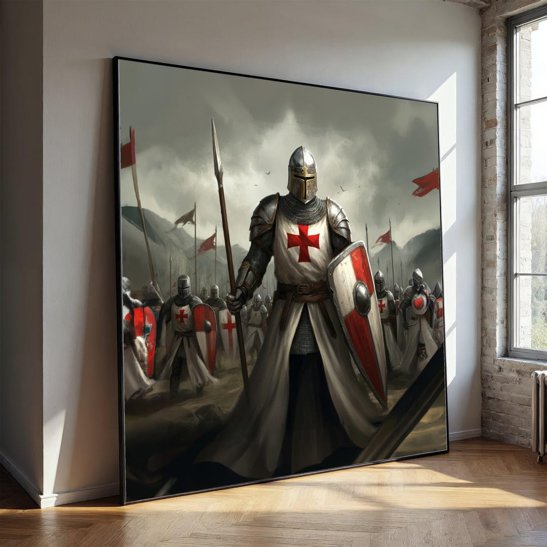 Medieval Knight Canvas Wall Art, Crusader Armor Painting, Historic ...
