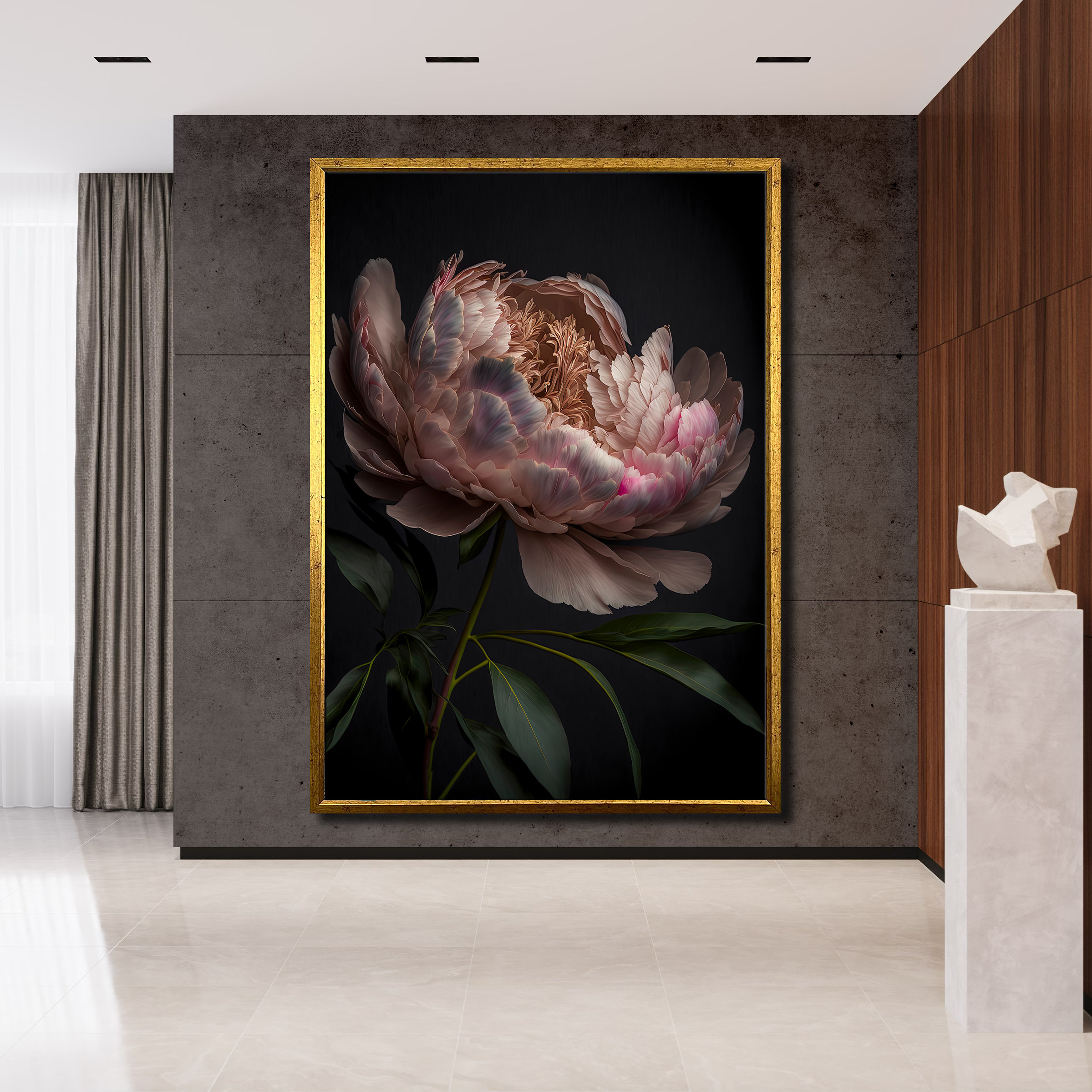 Peony Canvas Painting- Pink Floral Wall Decor, Botanical Portrait on ...