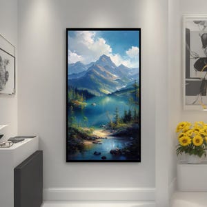 Serenity in the Mountain Range: Dreamy Landscape Canvas Painting Gift for Nature Lovers