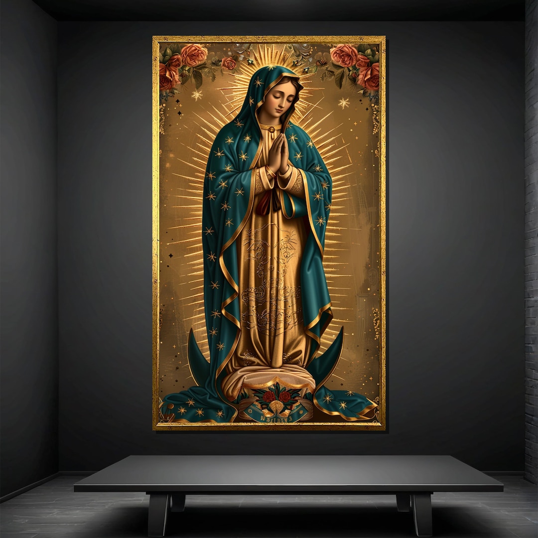 Our Lady of Guadalupe Canvas Painting – Gold Sacred Virgin Wall Art ...