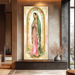 Our Lady of Guadalupe Canvas Painting, Virgin Mary Religious Wall Art, Catholic Home Decor, Christian Gift, Blessed Mother Print