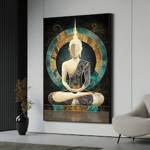 Golden Buddha Canvas Painting Mandala Art Wall Decor Zen Meditation Gift for Home and Office