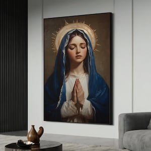 Virgin Mary Canvas Painting, Holy Mother Wall Art, Catholic Religious Decor, Blessed Mary Artwork, Spiritual Gift, Christian Icon Art
