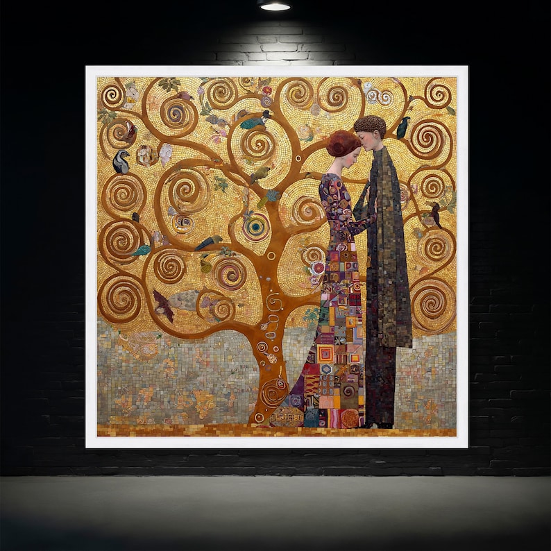 Gustav Klimt Tree of Life Canvas, Romantic Couple Wall Art, Gold Mosaic ...