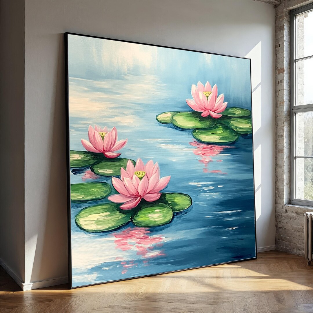 Tranquil Pink Lotus Flowers Canvas, Water Lily Pond Wall Art, Calming ...