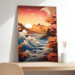Hokusai Canvas Print, The Great Wave off Kanagawa, Framed Japanese Ocean Art, Large Wall Art