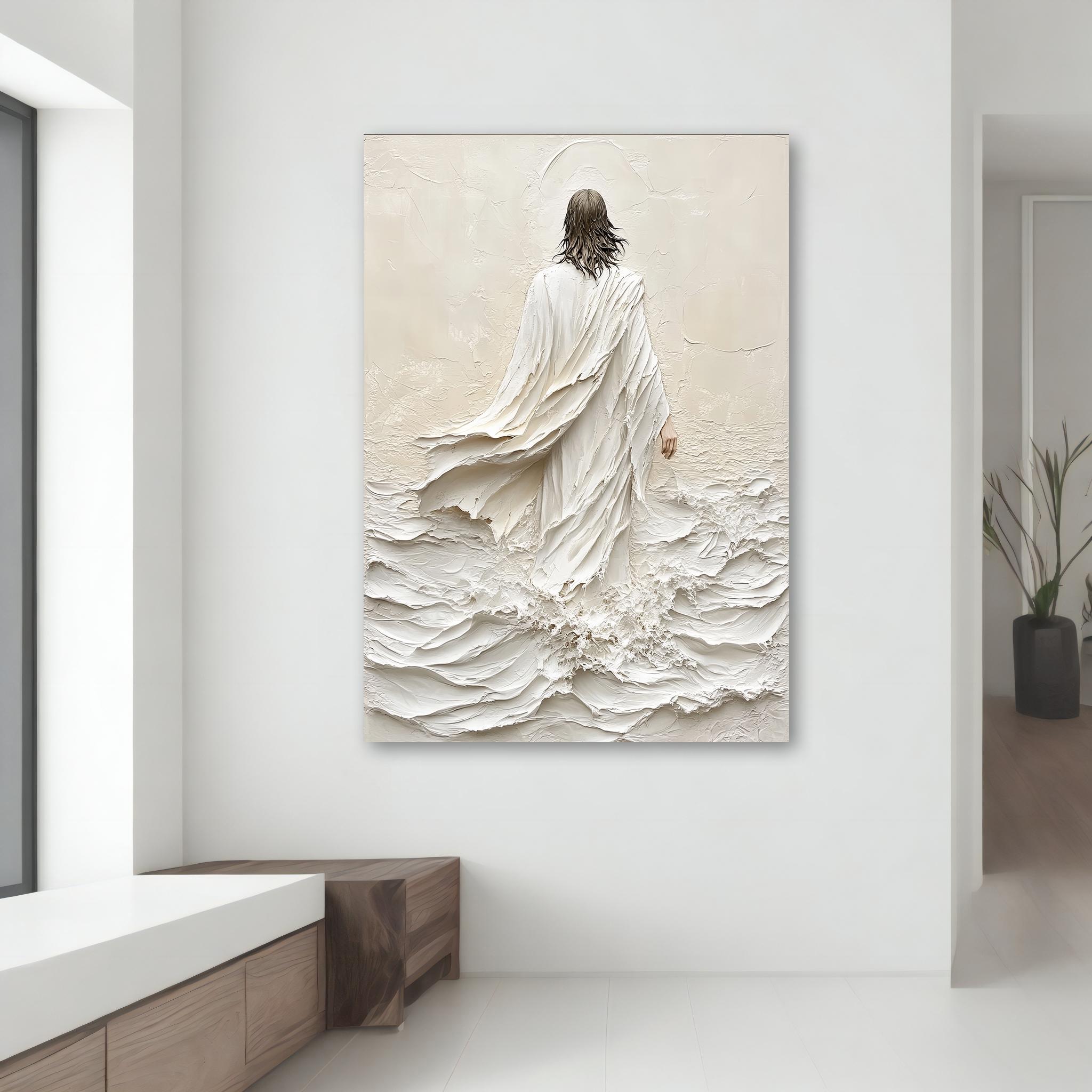 White Jesus Walking on Water Canvas Painting - Unique Christian Art ...