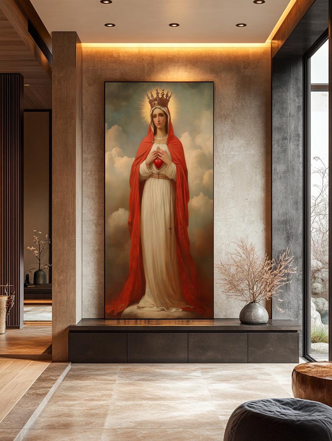 Sacred Heart of Mary Canvas Painting, Virgin Mary Religious Wall Art ...