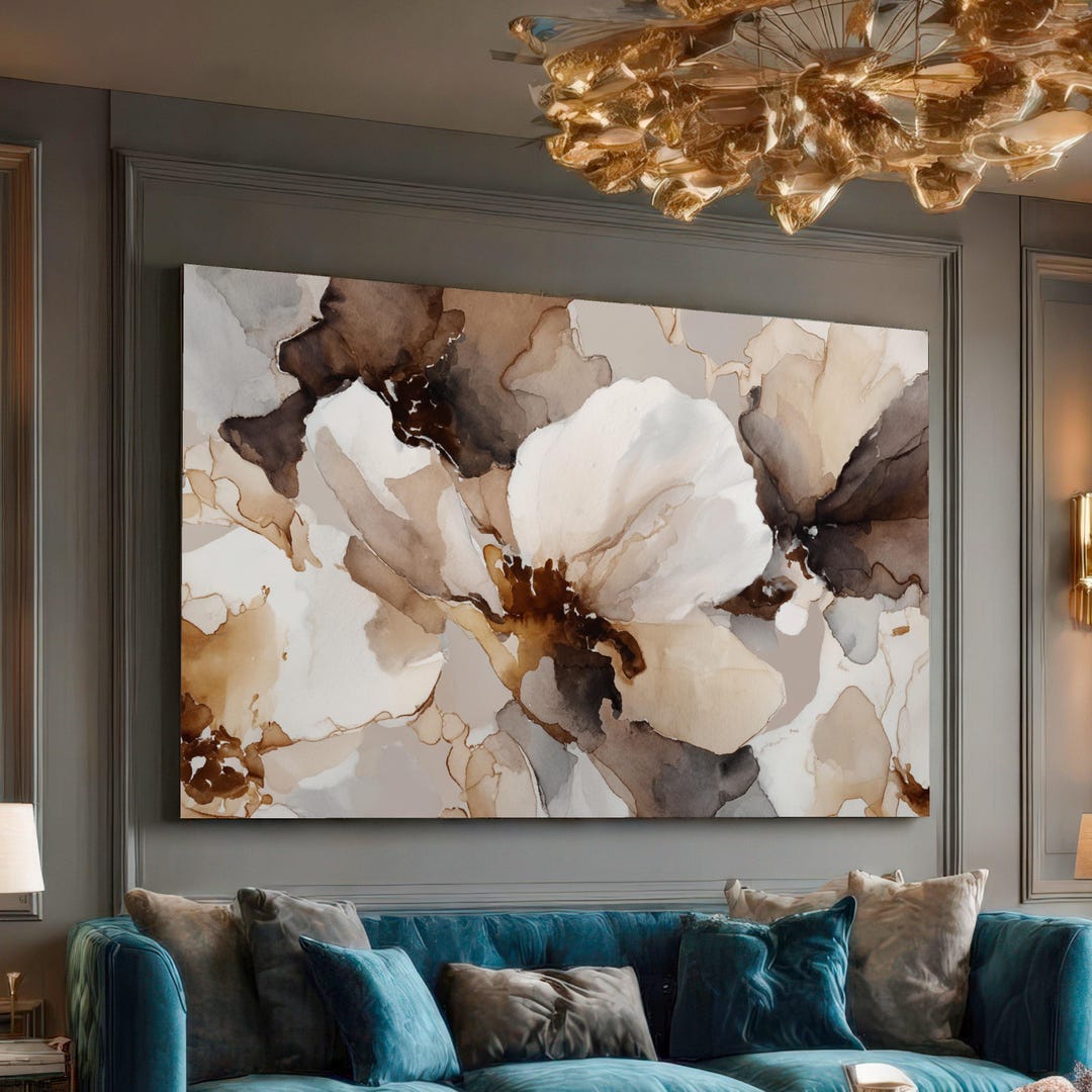 Elegant Neutral Floral Canvas Wall Art, Abstract Watercolor Flowers ...