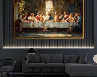 Classic Last Supper Canvas Painting – Jesus and Disciples Wall Art, Ready to Hang Religious Gift, Faith-Filled Christian Dining Decor