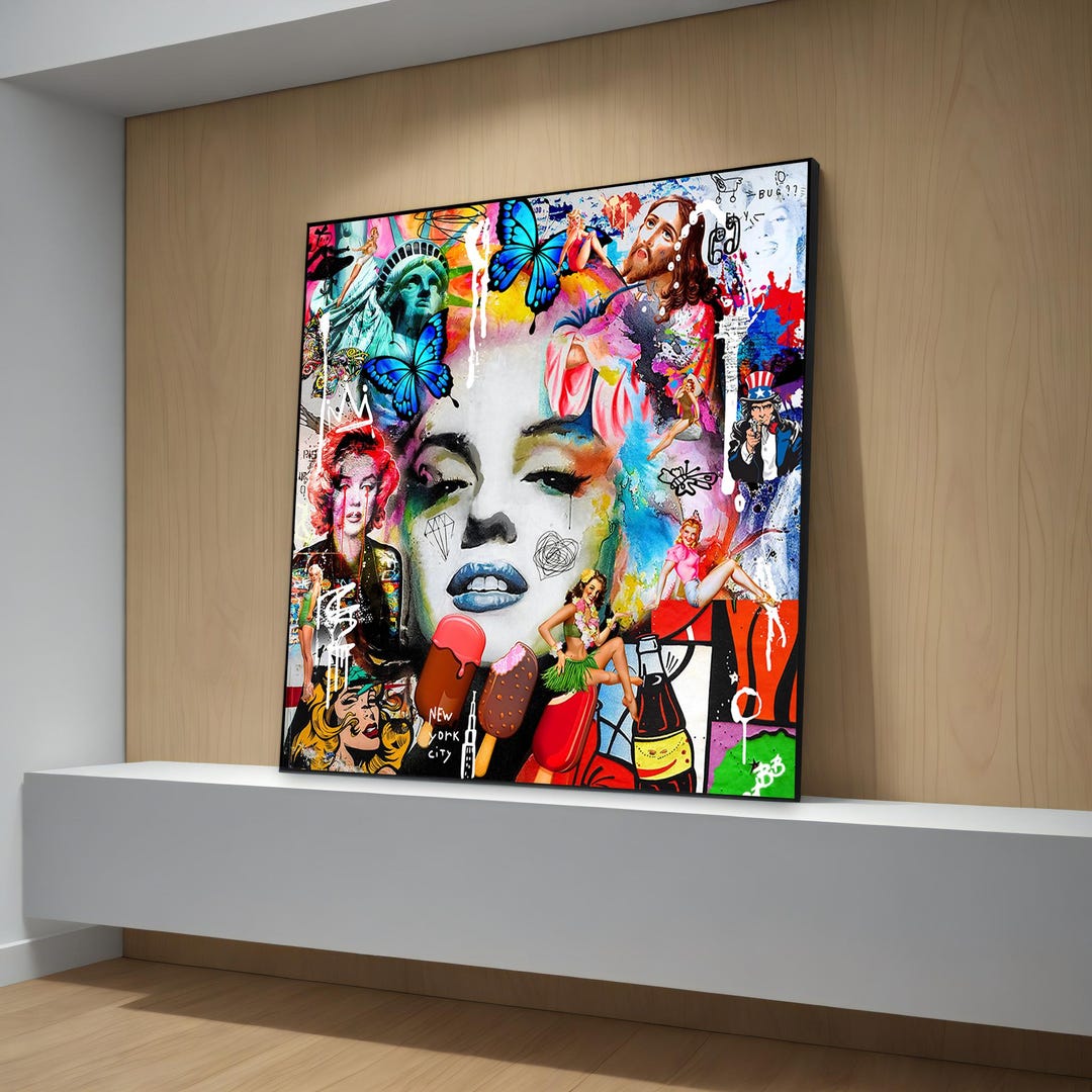 Marilyn Monroe Pop Art Canvas Painting - Colorful Graffiti Tribute With ...