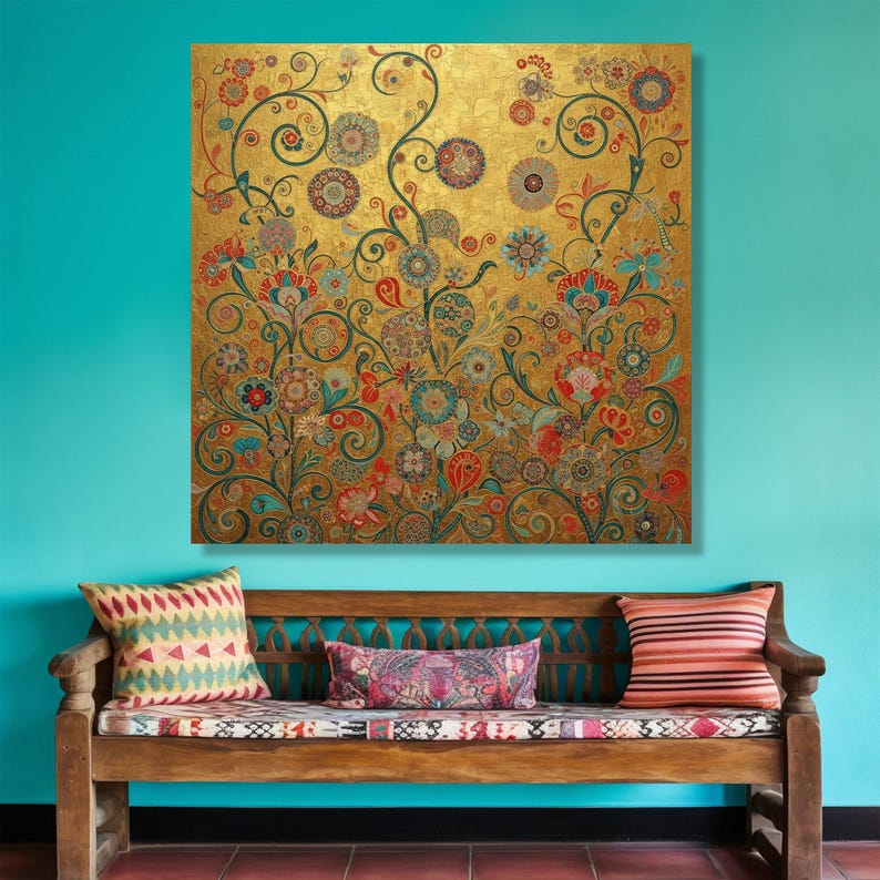 Gustav Klimt Floral Canvas, Gold Leaf Wall Art, Decorative Botanical Print, Vintage Style Home Decor, Elegant Canvas Wall Art image 5