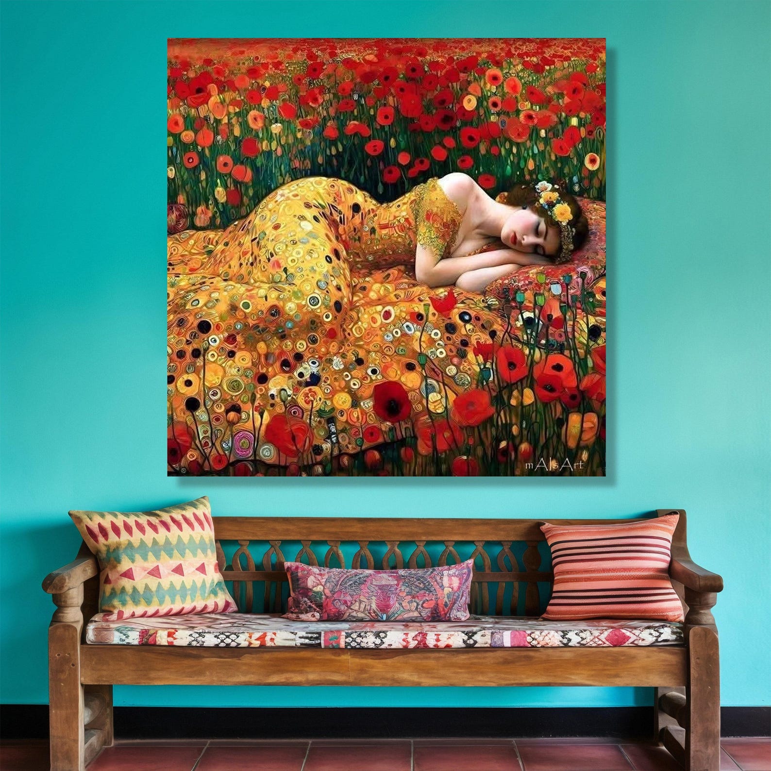 Gustav Klimt Sleeping Woman Canvas, Floral Poppy Field Wall Art ...