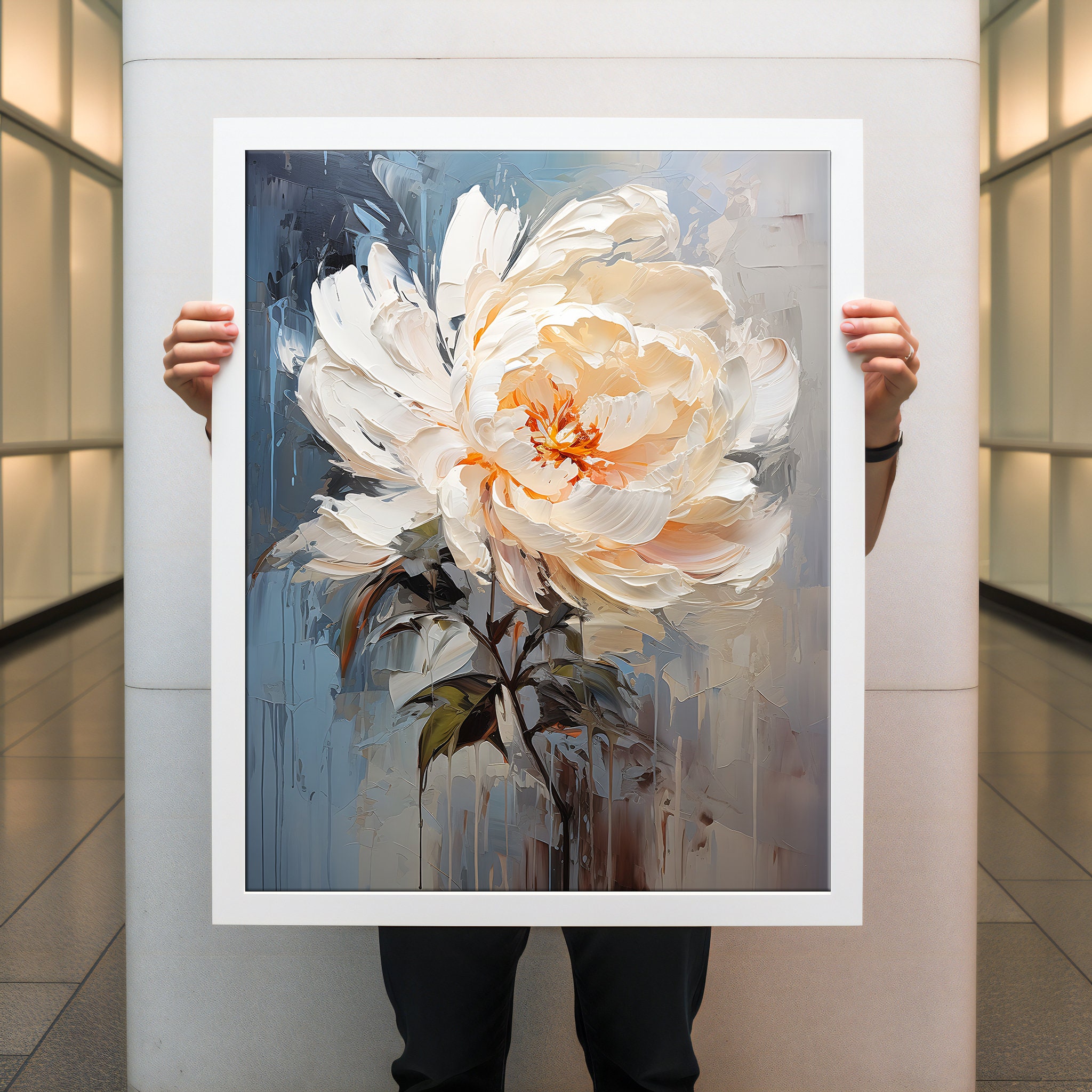 Elegant White Peony Canvas Painting - Chic Floral Wall Decor for Home ...