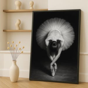 Graceful Ballerina Canvas Painting - Ready to Hang Black and White Wall Art - Ballet Dancer Gift - Minimalist Decor - Elegant Home Accent