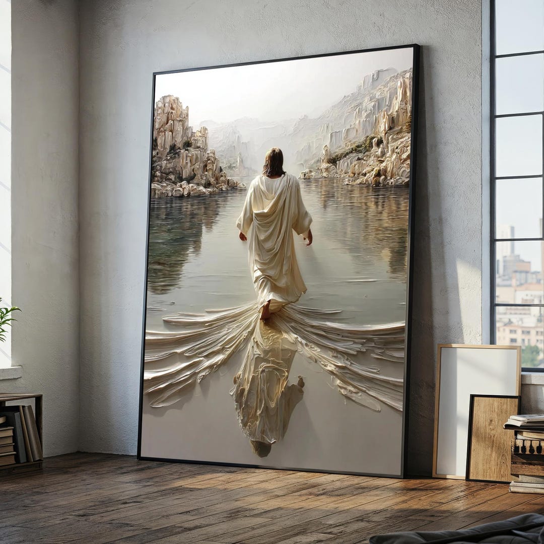 Jesus Walking on Water Canvas – Modern Christian Wall Art, Large ...