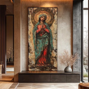 Virgin Mary Canvas Painting, Our Lady of Guadalupe Religious Art, Catholic Wall Decor, Christian Gift for Home, Large Canvas Print