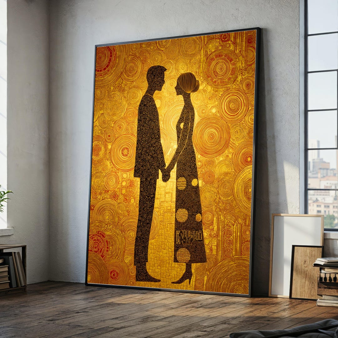 Gustav Klimt Gold Lovers Silhouette Canvas, Romantic Couple Wall Art ...