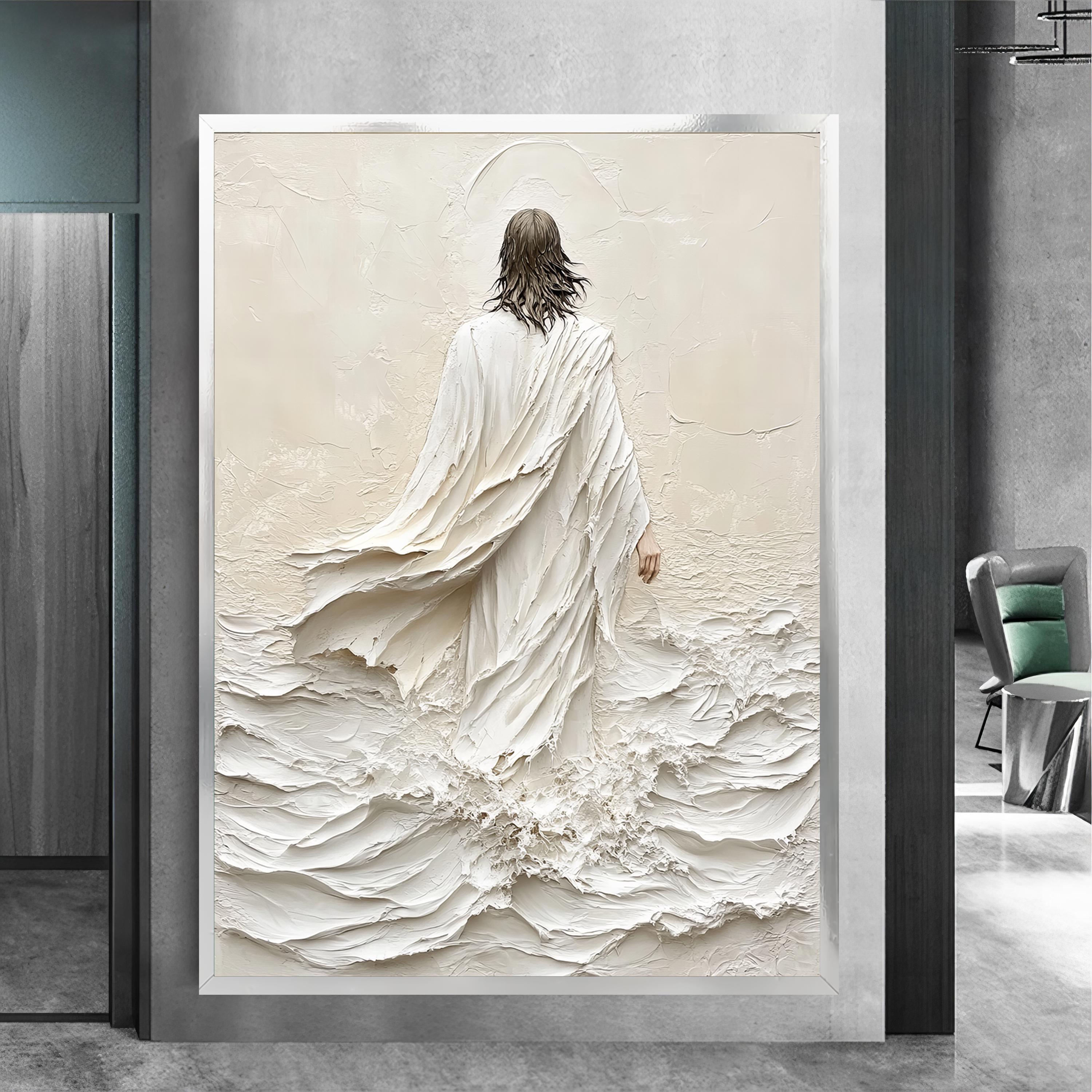 White Jesus Walking on Water Canvas Painting - Unique Christian Art ...