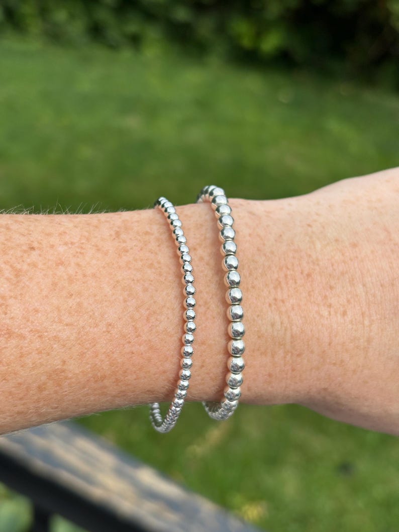 Newton Bracelet Dupe, Sterling Silver Beaded Bracelet, Silver Newton