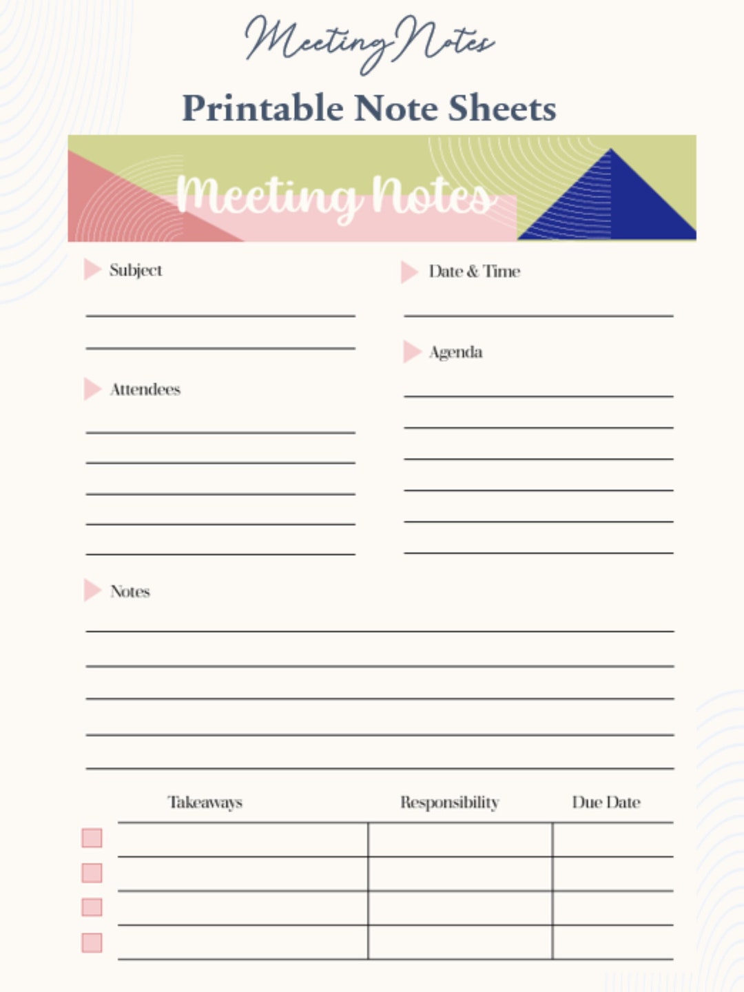 Printable Meeting Note Sheet - Etsy