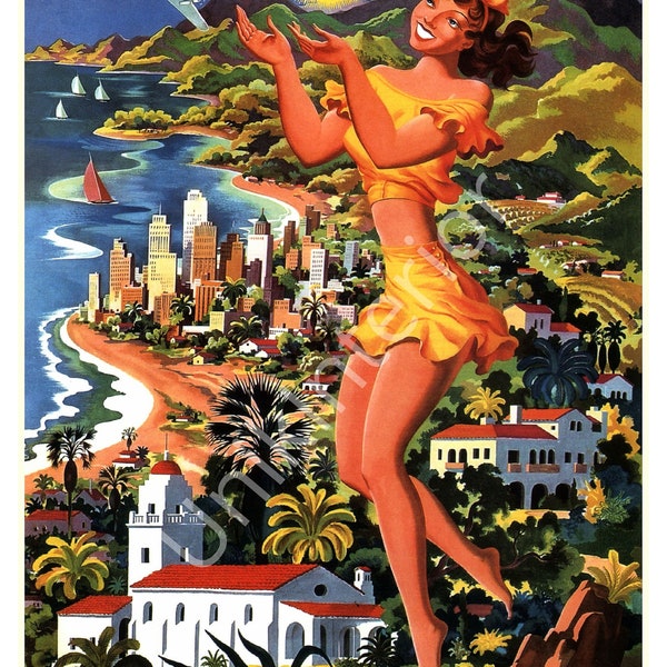 Affiche California Vintage- voyage- Etats Unis- Colorée format A3