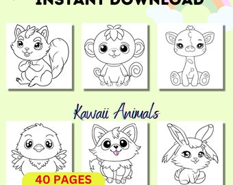 Easy Coloring Pages For Kids, Toddlers, Preschoolers Toddlers Coloring Book Simple Coloring Pages Homeschool Printable Pages, Kawaii Animals