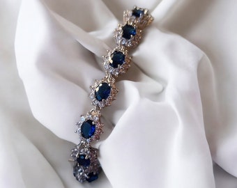 Lady Diana bracelet with sapphires, cubic zirconia, 925 silver