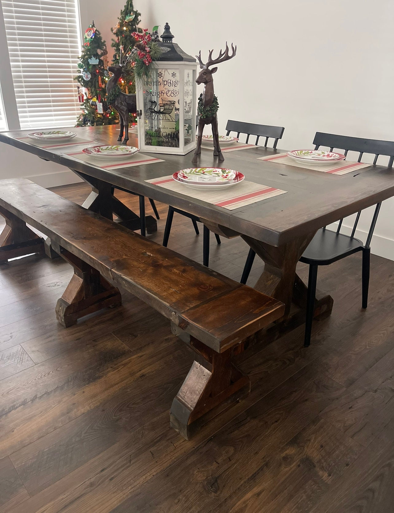 Farmhouse Rustic Solid Pine Trestle Dining Table - Etsy