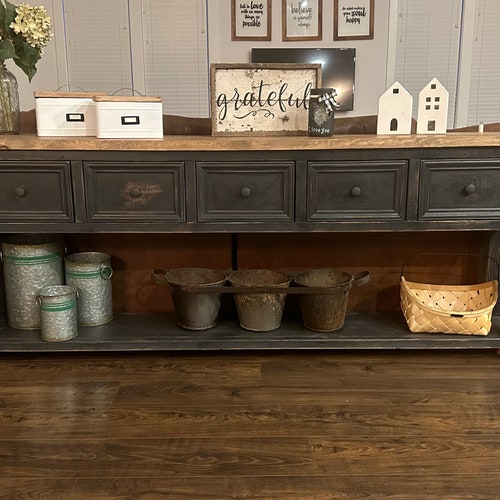 Solid Wood Console Table with Drawers, Farmhouse Entryway Storage Furniture, Sofa Table