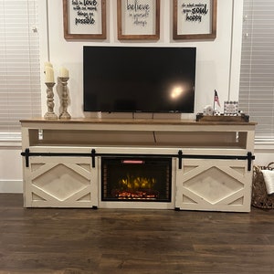 Barn Door TV Stand With Electric Fireplace, Console, Entertainment Center