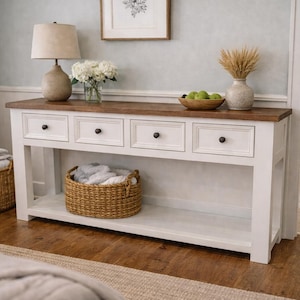 Solid Wood Console Table With Drawers, Farmhouse Entryway Storage ...