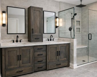 Rustic Double Sink Wood Vanity, Farmhouse Bathroom Storage Cabinet