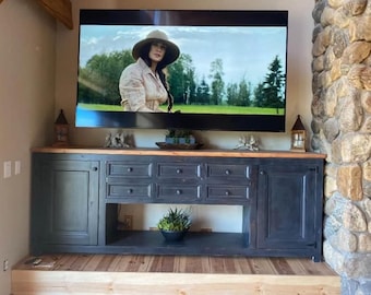 Solid Wood Farmhouse TV Stand | Rustic Knotty Entertainment Center Console