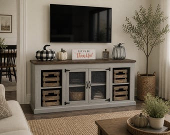 Rustic TV Stand Cabinet, Farmhouse Media Console Table, Knotty Alder Entertainment Center, Custom Wood TV Stand, Storage Cabinet